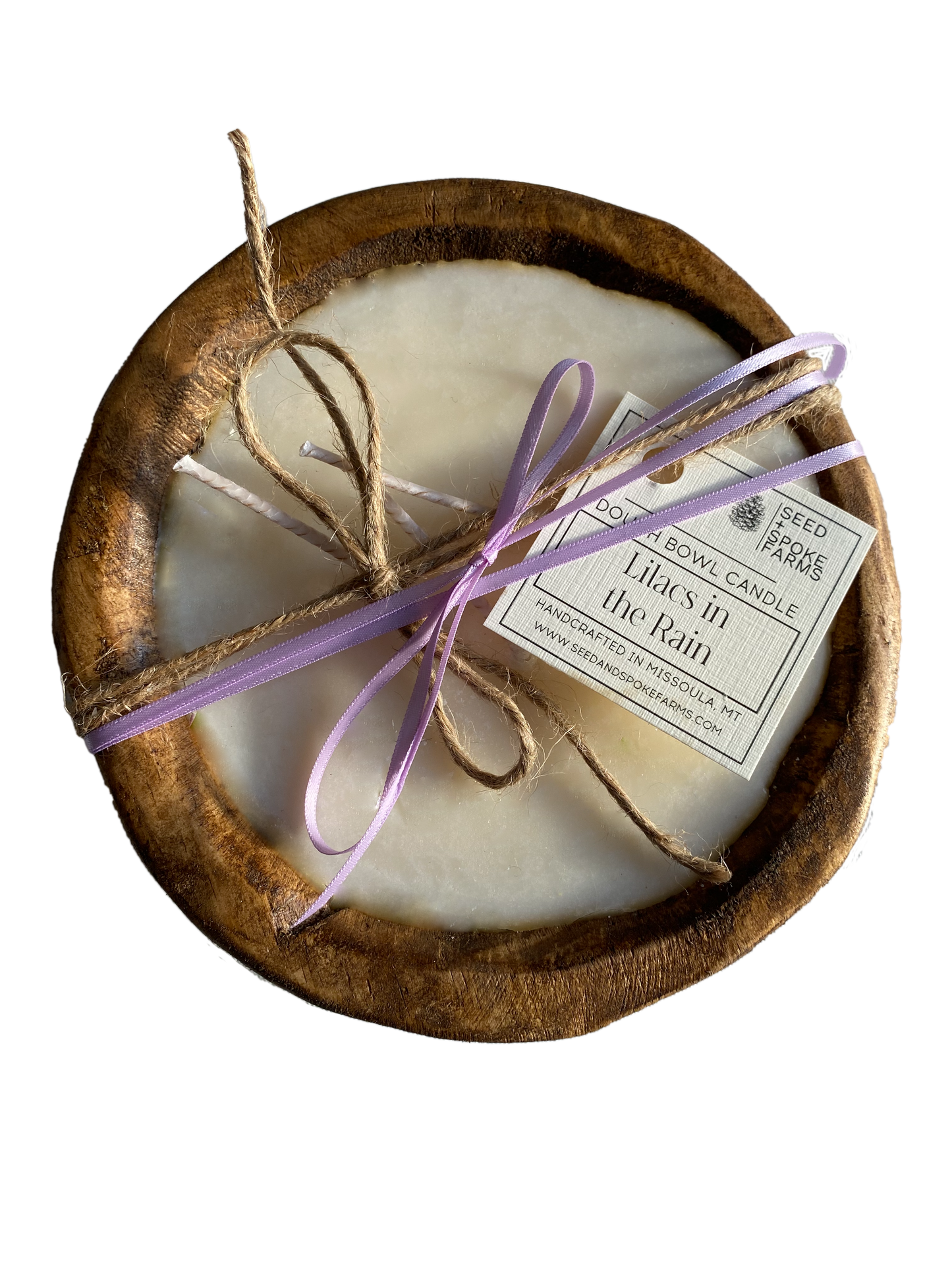 Lilacs in the Rain - Rustic Round Dough Bowl Candle