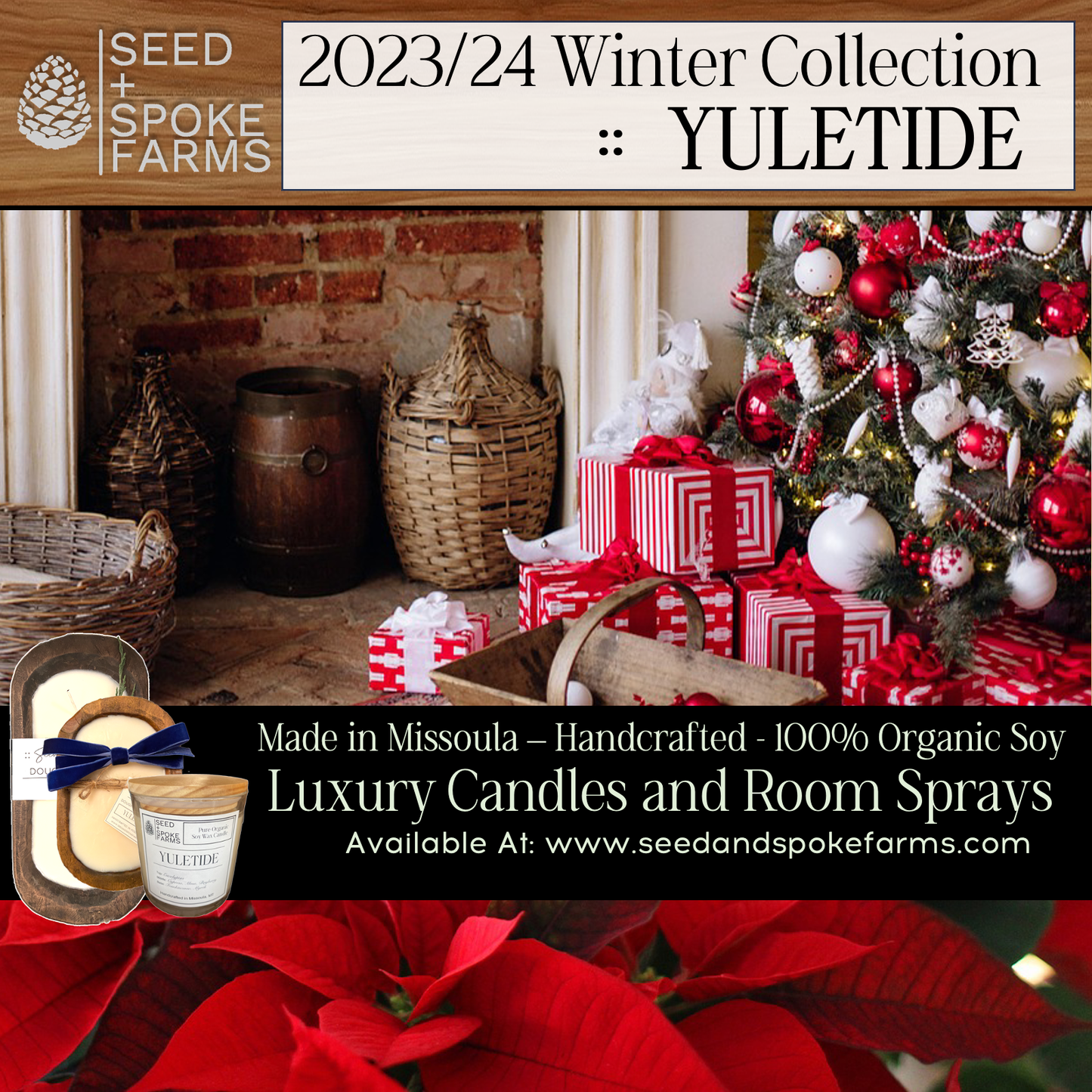 Yuletide - Rustic Wood Dough Bowl Candle
