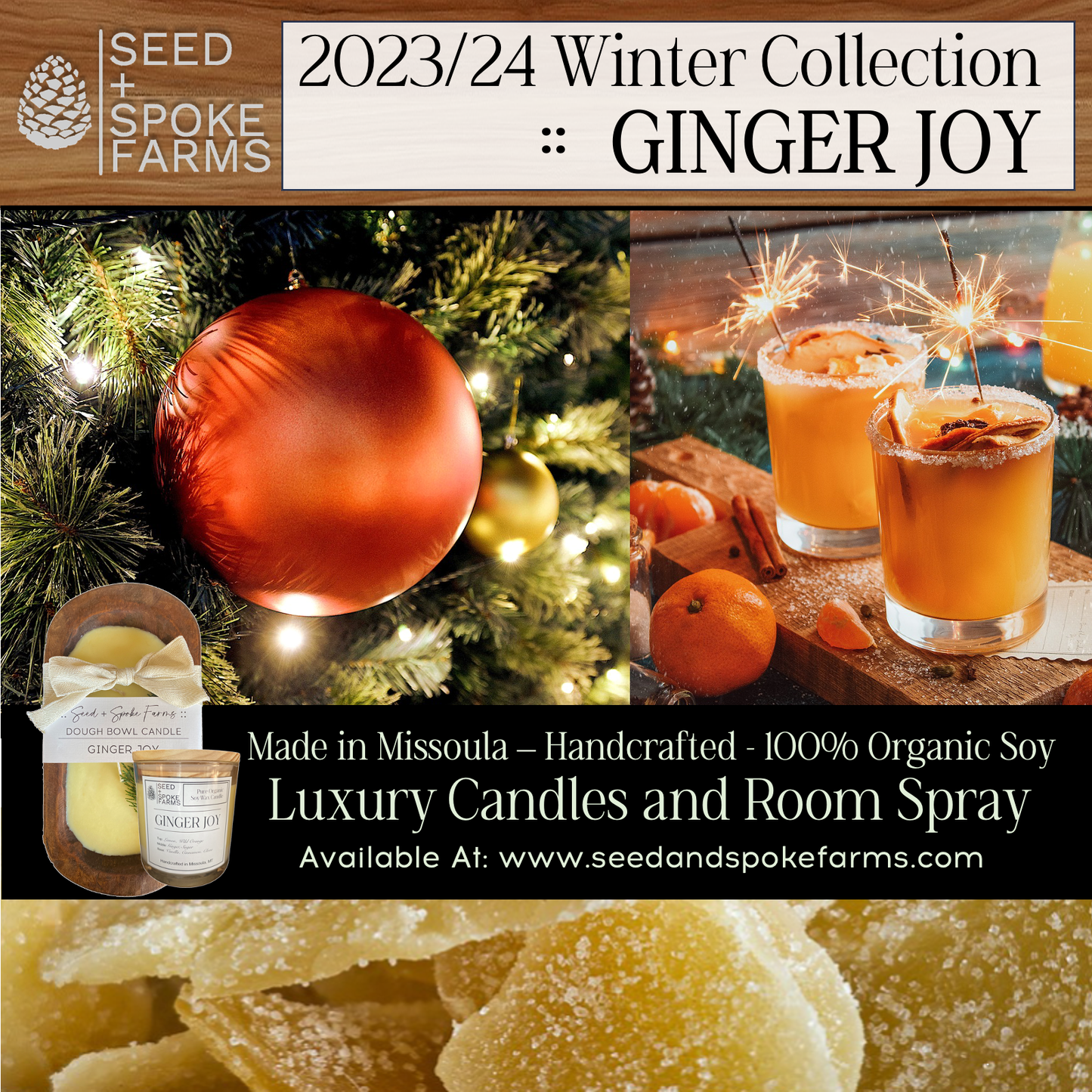 Ginger Joy - Rustic Wood Dough Bowl Candle
